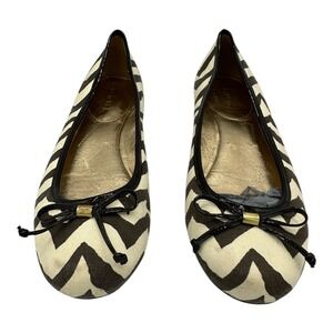 COACH Chevron Zig Zag Ballet Flats Women's Size 6.5‎ B Black White Bow